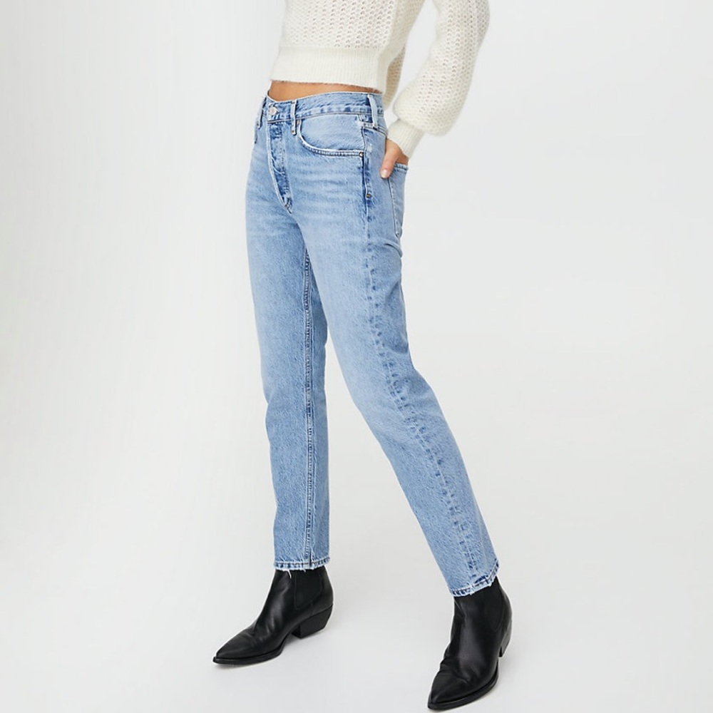 BNWT Agolde Jamie Hi Rise Waisted Classic Blur Blue Cotton Denim Jeans 24